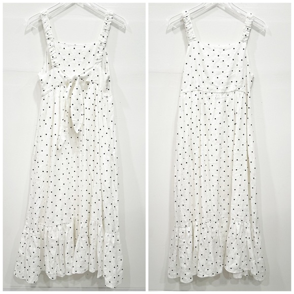See U Soon Dresses & Skirts - See U Soon Linen Tie-Back Polka Dot Ruffle Hem Midi Dress Size 2 White Black